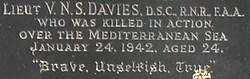 Headstone in memory of V.N.S. Davies (Photo courtesy of Mr Owen Vaughan)
